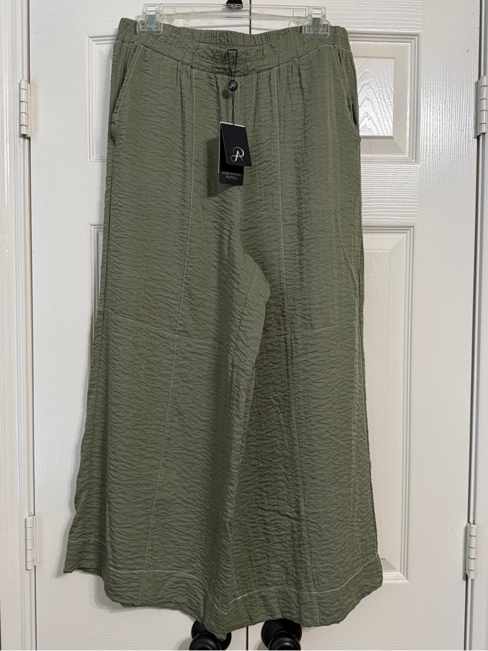 Adrianna Papell Olive Wide-Leg Pull-On Pants Size Medium